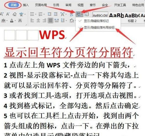 wps分隔符号在哪里，wps如何显示回车符号图5